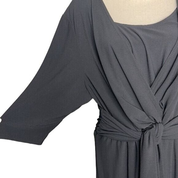 R&M Richards Dress Black Midi Sash Wrap Waist Front Tie 3/4 Sleeves Size 22W - Picture 4 of 7